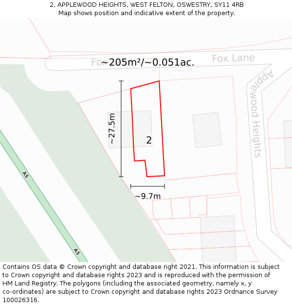 2, APPLEWOOD HEIGHTS, WEST FELTON, OSWESTRY, SY11 4RB: Plot and title map