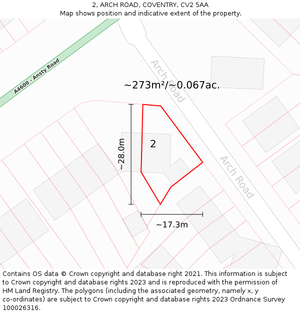 2, ARCH ROAD, COVENTRY, CV2 5AA: Plot and title map