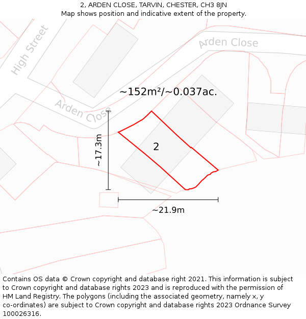 2, ARDEN CLOSE, TARVIN, CHESTER, CH3 8JN: Plot and title map