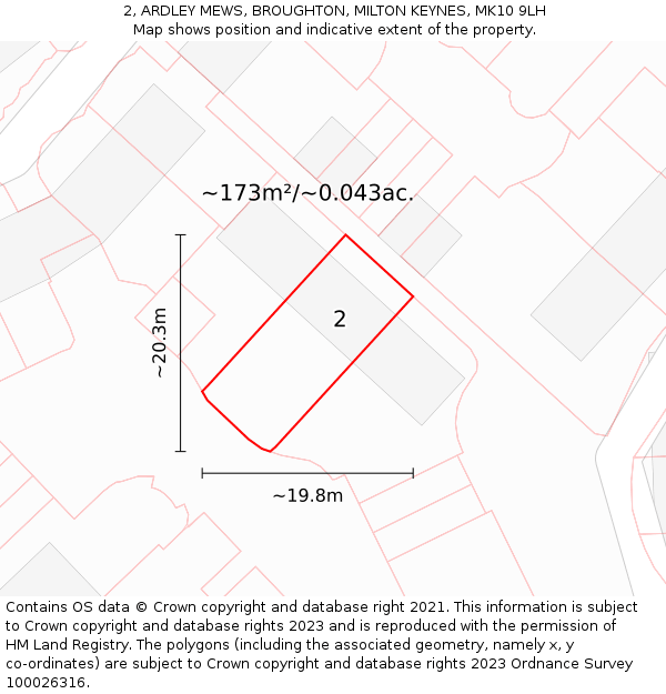 2, ARDLEY MEWS, BROUGHTON, MILTON KEYNES, MK10 9LH: Plot and title map