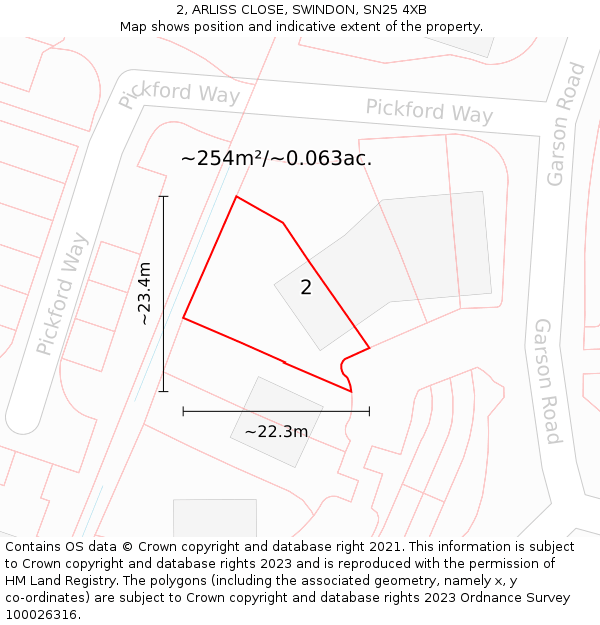 2, ARLISS CLOSE, SWINDON, SN25 4XB: Plot and title map