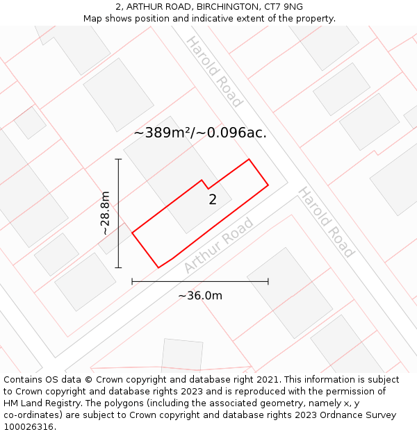 2, ARTHUR ROAD, BIRCHINGTON, CT7 9NG: Plot and title map