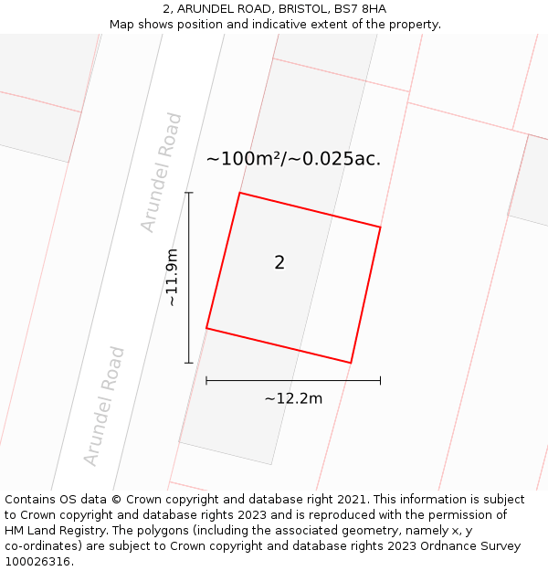 2, ARUNDEL ROAD, BRISTOL, BS7 8HA: Plot and title map