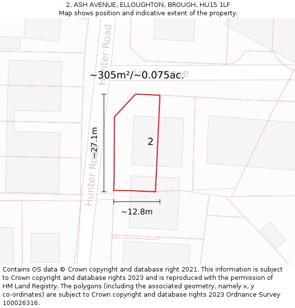 2, ASH AVENUE, ELLOUGHTON, BROUGH, HU15 1LF: Plot and title map