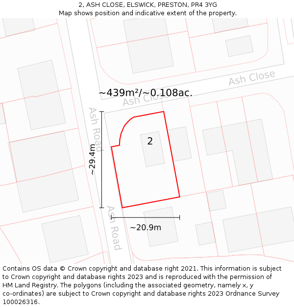 2, ASH CLOSE, ELSWICK, PRESTON, PR4 3YG: Plot and title map