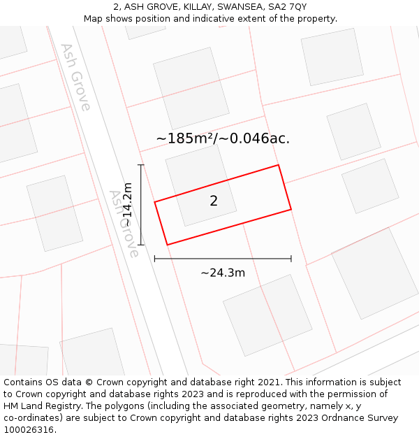 2, ASH GROVE, KILLAY, SWANSEA, SA2 7QY: Plot and title map