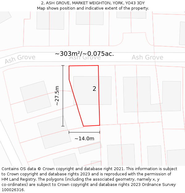 2, ASH GROVE, MARKET WEIGHTON, YORK, YO43 3DY: Plot and title map