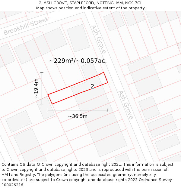 2, ASH GROVE, STAPLEFORD, NOTTINGHAM, NG9 7GL: Plot and title map