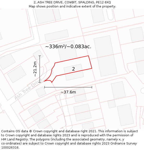 2, ASH TREE DRIVE, COWBIT, SPALDING, PE12 6XQ: Plot and title map