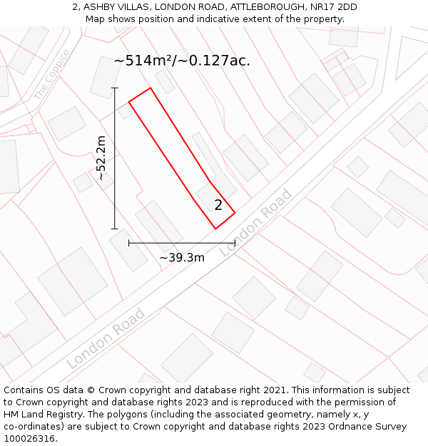 2, ASHBY VILLAS, LONDON ROAD, ATTLEBOROUGH, NR17 2DD: Plot and title map