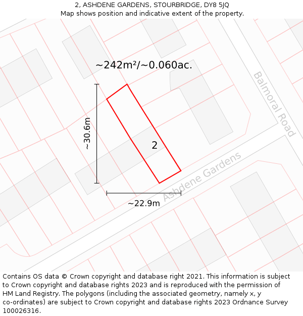 2, ASHDENE GARDENS, STOURBRIDGE, DY8 5JQ: Plot and title map