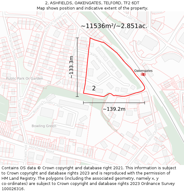 2, ASHFIELDS, OAKENGATES, TELFORD, TF2 6DT: Plot and title map