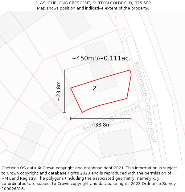 2, ASHFURLONG CRESCENT, SUTTON COLDFIELD, B75 6EP: Plot and title map