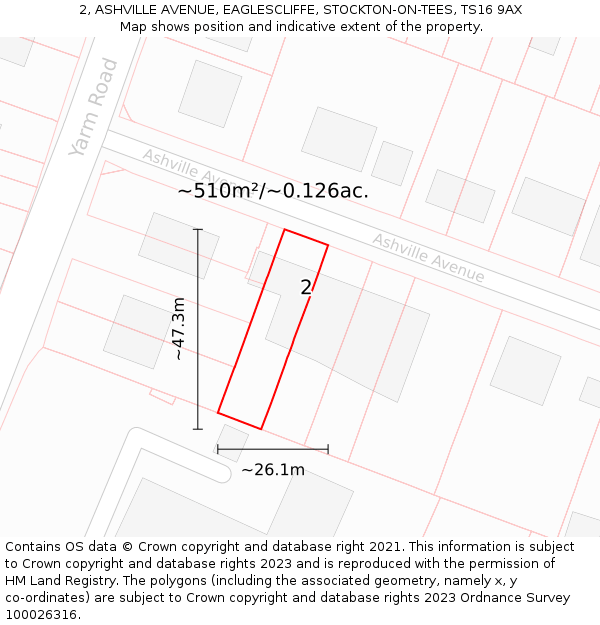 2, ASHVILLE AVENUE, EAGLESCLIFFE, STOCKTON-ON-TEES, TS16 9AX: Plot and title map