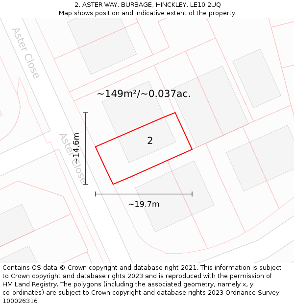 2, ASTER WAY, BURBAGE, HINCKLEY, LE10 2UQ: Plot and title map