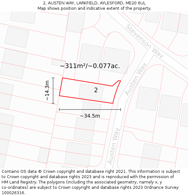 2, AUSTEN WAY, LARKFIELD, AYLESFORD, ME20 6UL: Plot and title map