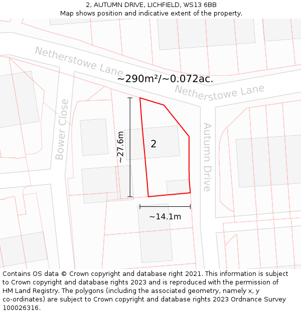 2, AUTUMN DRIVE, LICHFIELD, WS13 6BB: Plot and title map