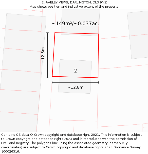 2, AVELEY MEWS, DARLINGTON, DL3 9NZ: Plot and title map