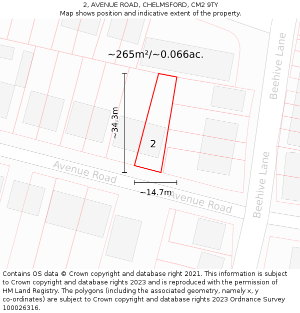 2, AVENUE ROAD, CHELMSFORD, CM2 9TY: Plot and title map