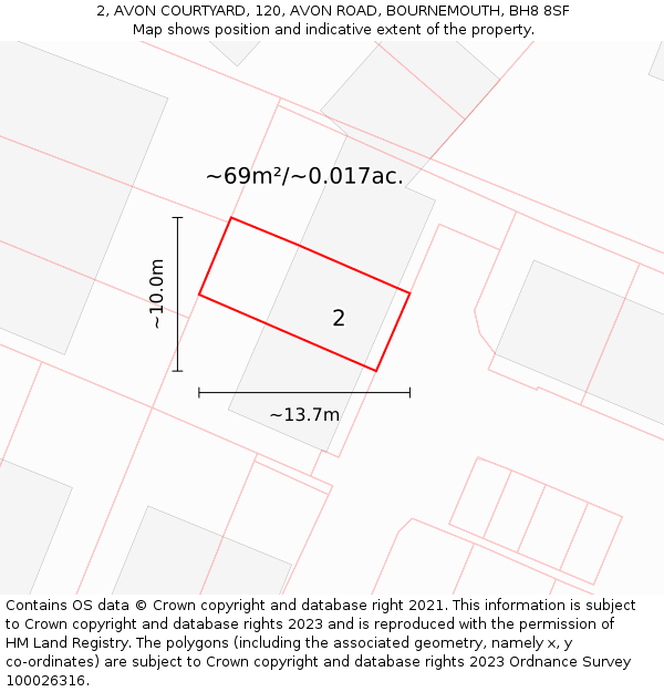 2, AVON COURTYARD, 120, AVON ROAD, BOURNEMOUTH, BH8 8SF: Plot and title map