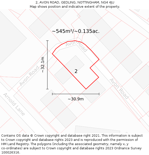 2, AVON ROAD, GEDLING, NOTTINGHAM, NG4 4JU: Plot and title map