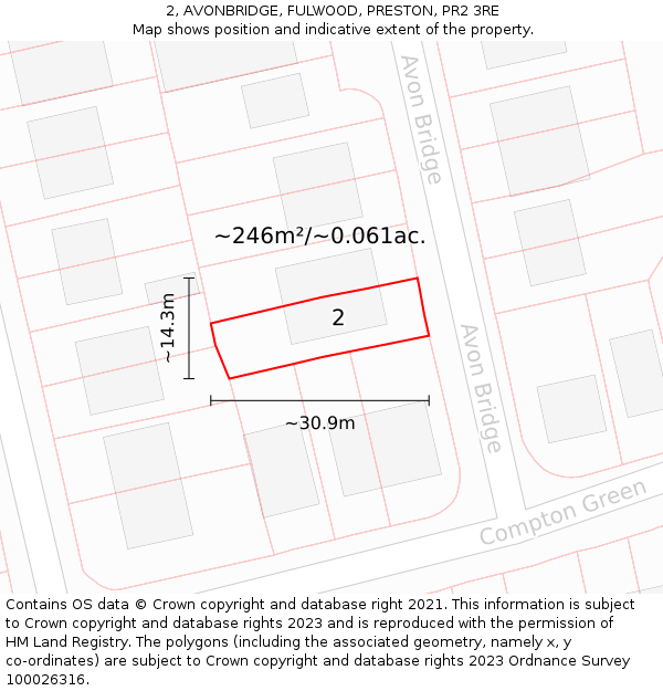 2, AVONBRIDGE, FULWOOD, PRESTON, PR2 3RE: Plot and title map