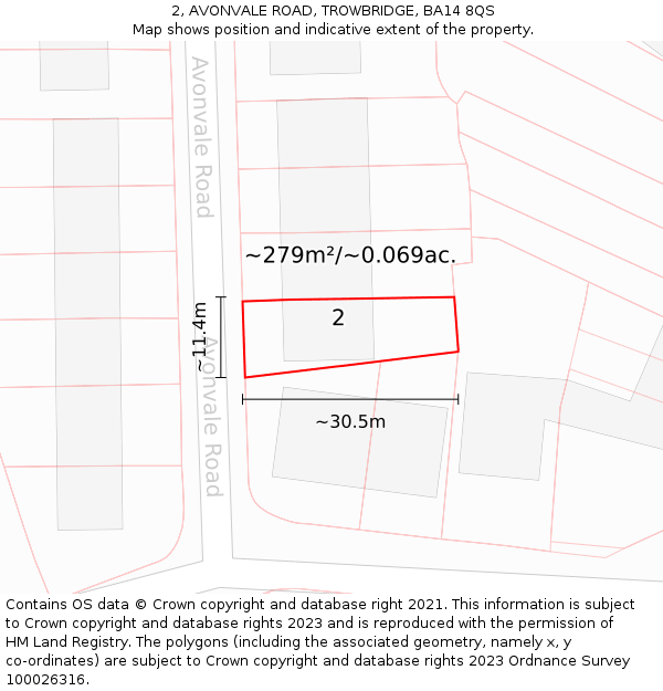 2, AVONVALE ROAD, TROWBRIDGE, BA14 8QS: Plot and title map