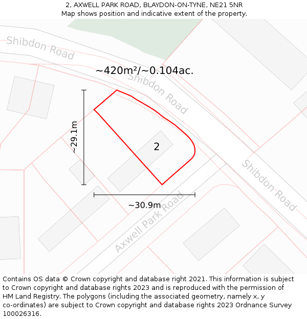 2, AXWELL PARK ROAD, BLAYDON-ON-TYNE, NE21 5NR: Plot and title map