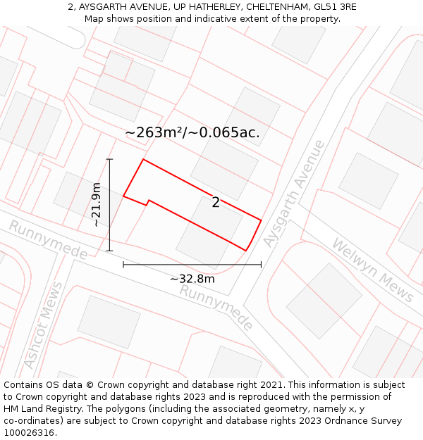 2, AYSGARTH AVENUE, UP HATHERLEY, CHELTENHAM, GL51 3RE: Plot and title map