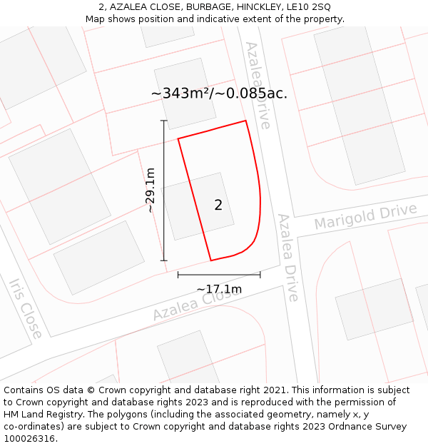 2, AZALEA CLOSE, BURBAGE, HINCKLEY, LE10 2SQ: Plot and title map