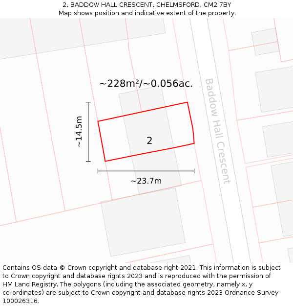 2, BADDOW HALL CRESCENT, CHELMSFORD, CM2 7BY: Plot and title map