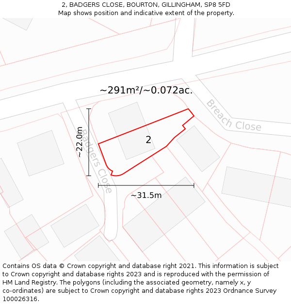 2, BADGERS CLOSE, BOURTON, GILLINGHAM, SP8 5FD: Plot and title map