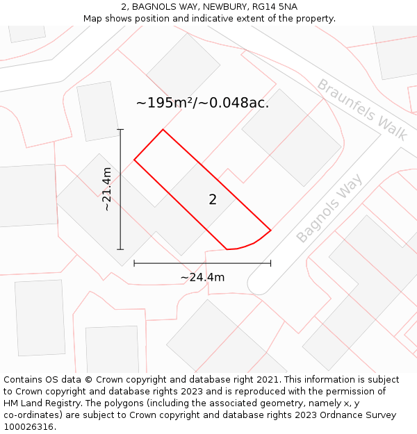 2, BAGNOLS WAY, NEWBURY, RG14 5NA: Plot and title map