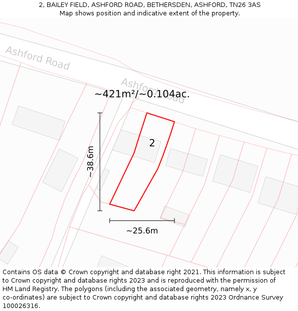 2, BAILEY FIELD, ASHFORD ROAD, BETHERSDEN, ASHFORD, TN26 3AS: Plot and title map