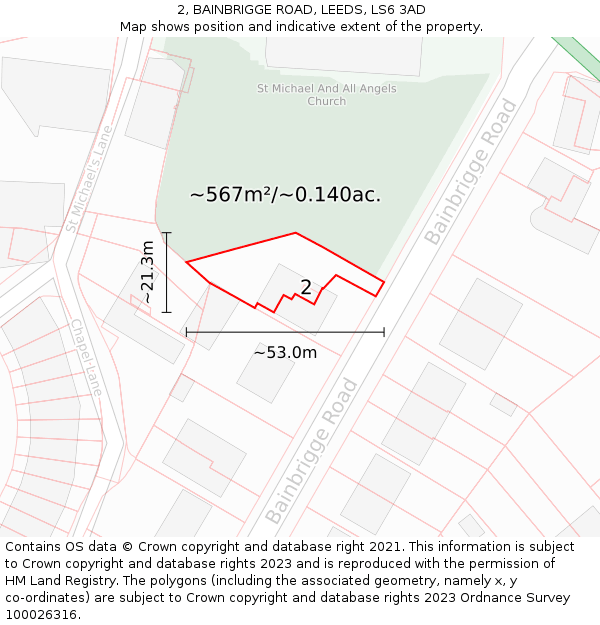 2, BAINBRIGGE ROAD, LEEDS, LS6 3AD: Plot and title map