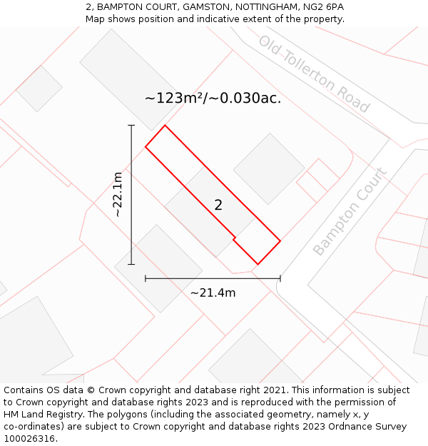 2, BAMPTON COURT, GAMSTON, NOTTINGHAM, NG2 6PA: Plot and title map