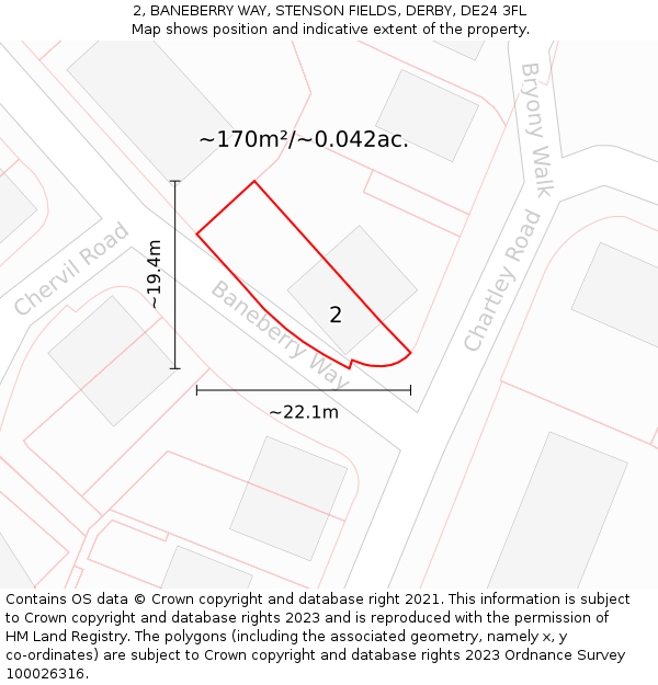 2, BANEBERRY WAY, STENSON FIELDS, DERBY, DE24 3FL: Plot and title map