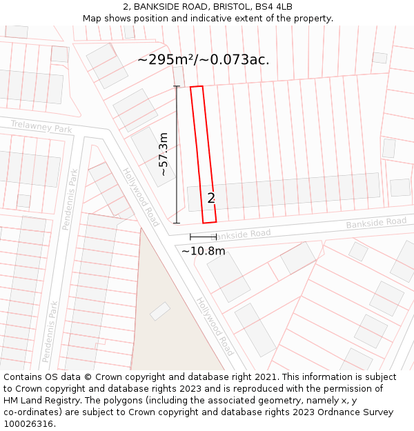 2, BANKSIDE ROAD, BRISTOL, BS4 4LB: Plot and title map