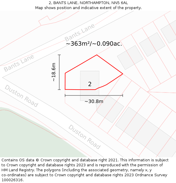 2, BANTS LANE, NORTHAMPTON, NN5 6AL: Plot and title map