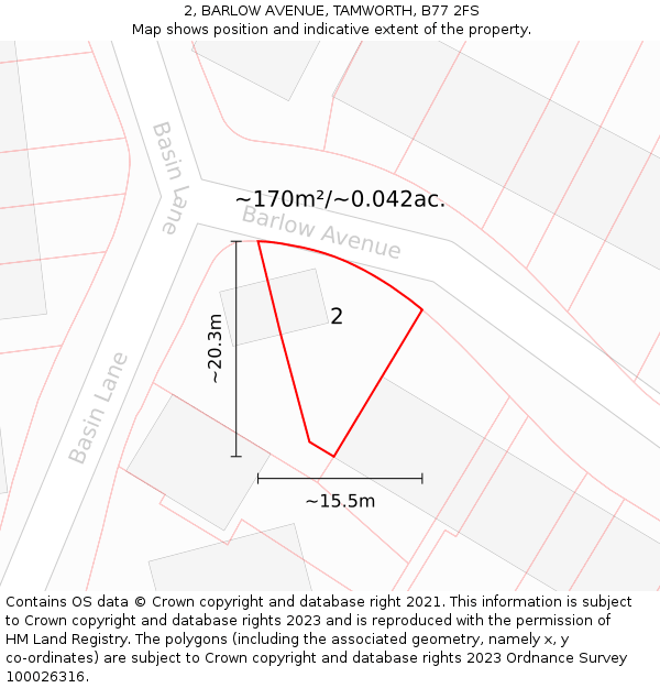 2, BARLOW AVENUE, TAMWORTH, B77 2FS: Plot and title map