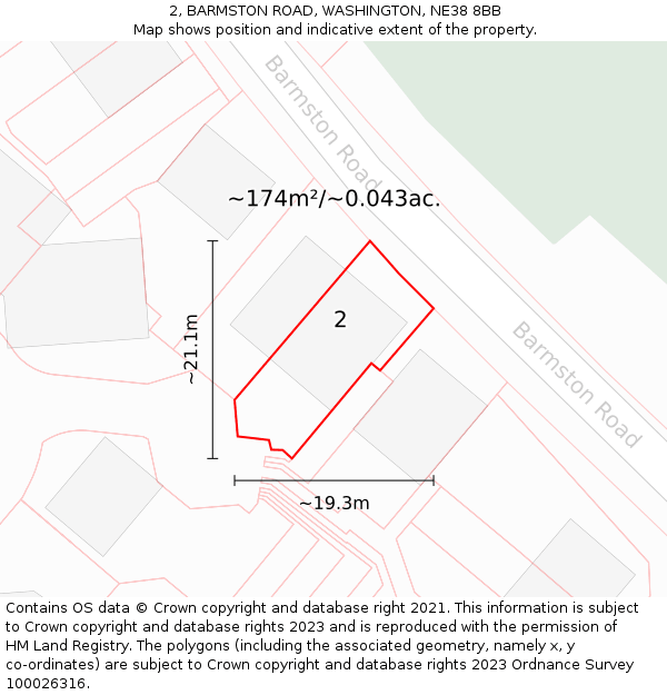 2, BARMSTON ROAD, WASHINGTON, NE38 8BB: Plot and title map