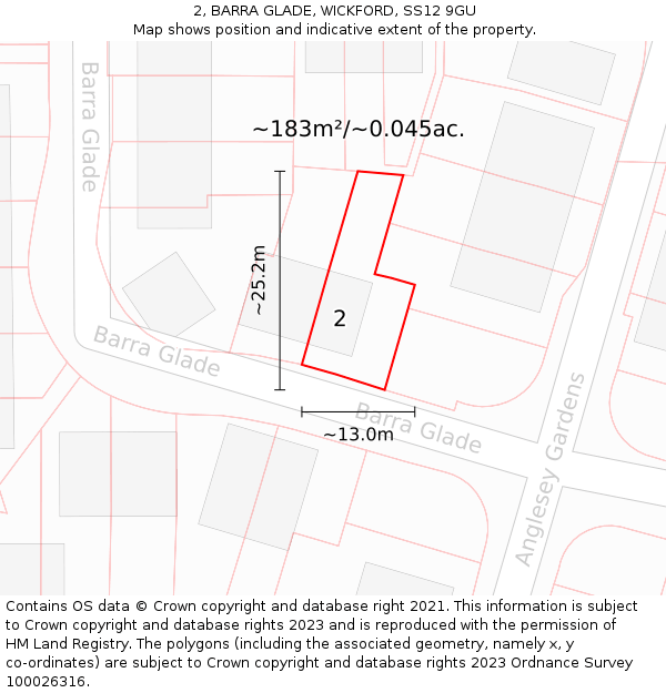 2, BARRA GLADE, WICKFORD, SS12 9GU: Plot and title map