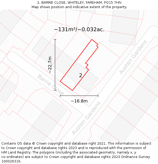 2, BARRIE CLOSE, WHITELEY, FAREHAM, PO15 7HN: Plot and title map