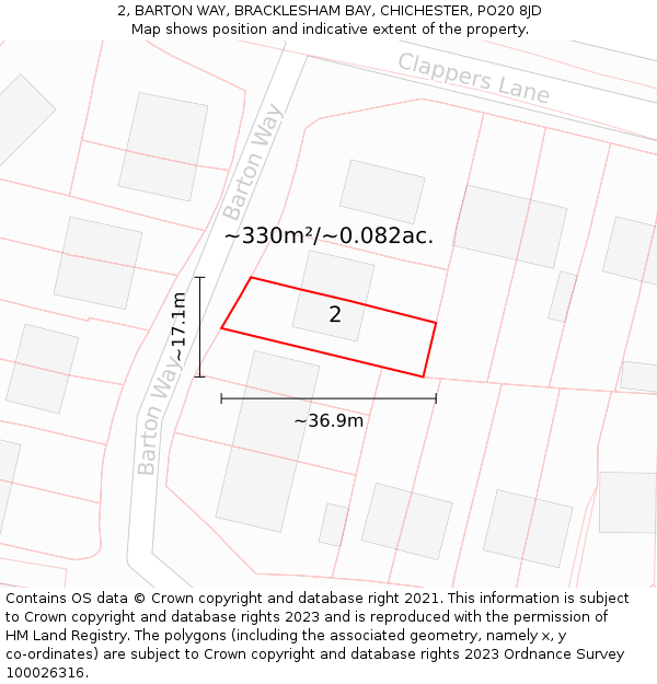 2, BARTON WAY, BRACKLESHAM BAY, CHICHESTER, PO20 8JD: Plot and title map