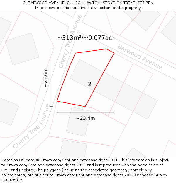 2, BARWOOD AVENUE, CHURCH LAWTON, STOKE-ON-TRENT, ST7 3EN: Plot and title map