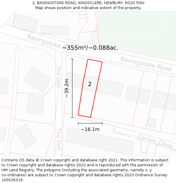 2, BASINGSTOKE ROAD, KINGSCLERE, NEWBURY, RG20 5NN: Plot and title map