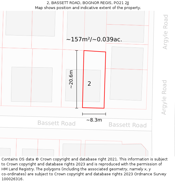 2, BASSETT ROAD, BOGNOR REGIS, PO21 2JJ: Plot and title map