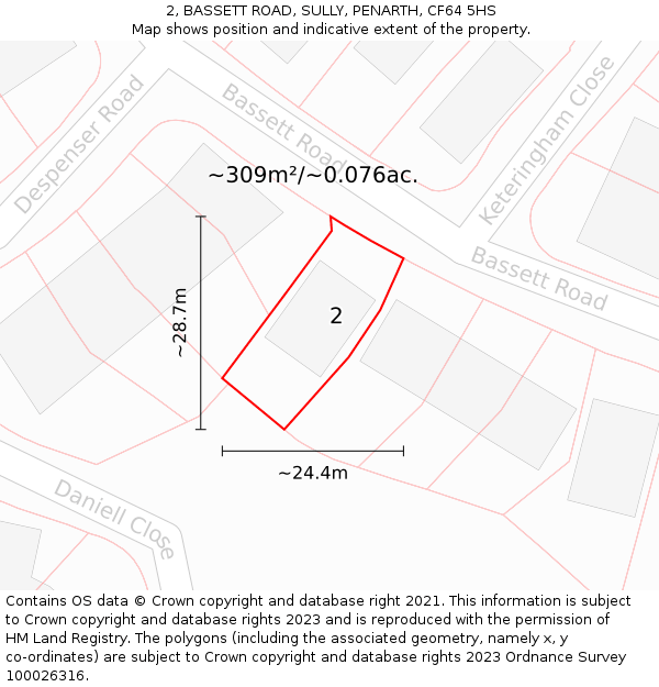 2, BASSETT ROAD, SULLY, PENARTH, CF64 5HS: Plot and title map