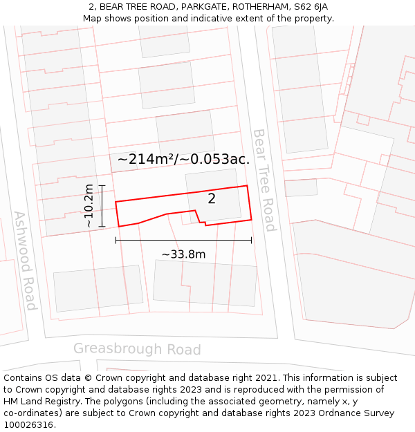 2, BEAR TREE ROAD, PARKGATE, ROTHERHAM, S62 6JA: Plot and title map