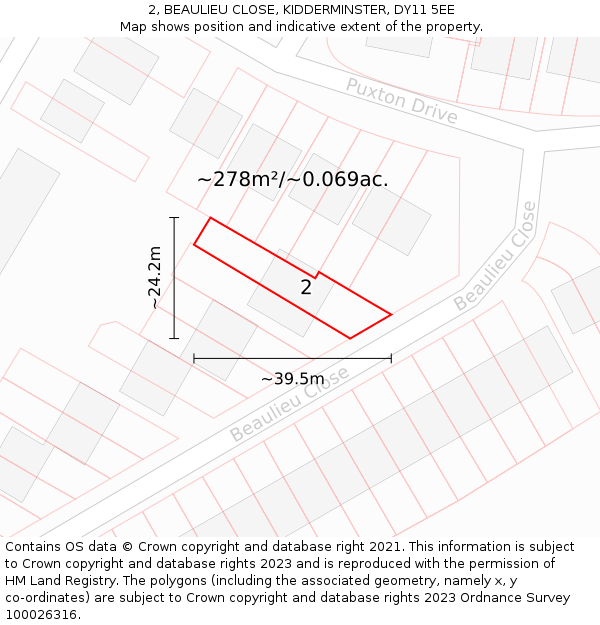 2, BEAULIEU CLOSE, KIDDERMINSTER, DY11 5EE: Plot and title map